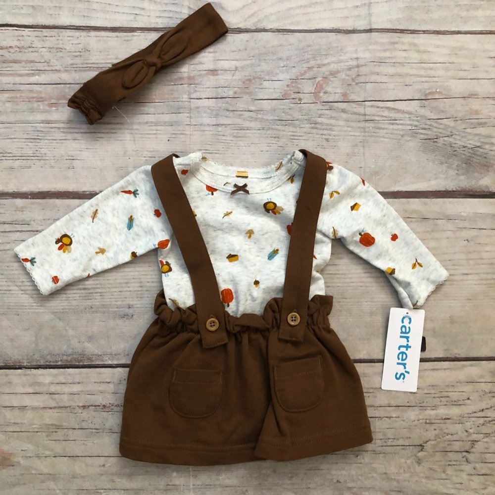 Carter's Baby Girl Autumn Harvest 3 Piece Outfit, Size Newborn, New with Tags!